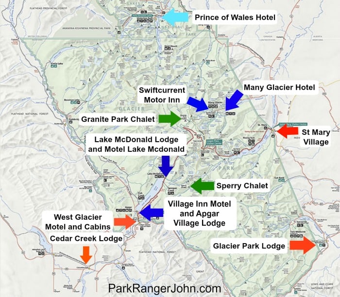 Mapped Locations Of Lodges In Glacier National Park 