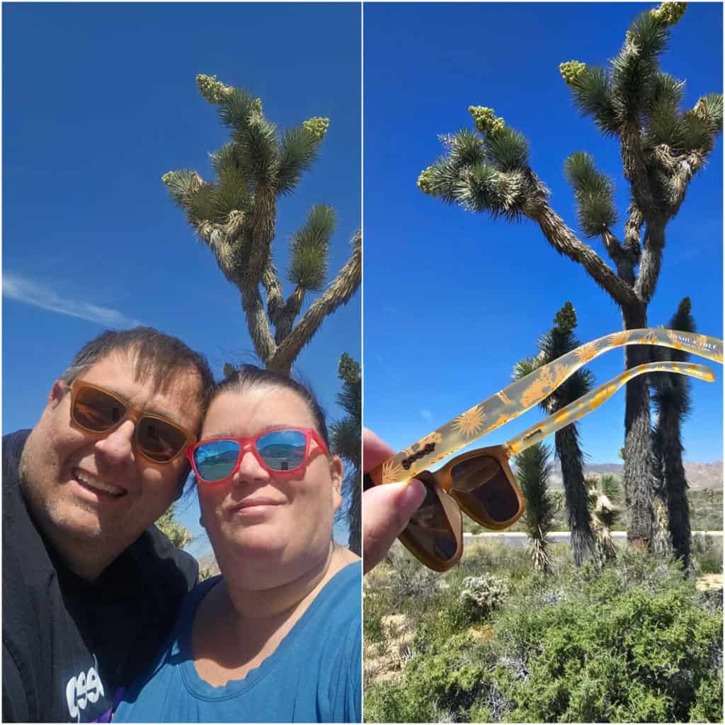 John and Tammilee wearing Goodr Sunglasses at Joshua Tree National Park. John's glasses are called Joshua Tree