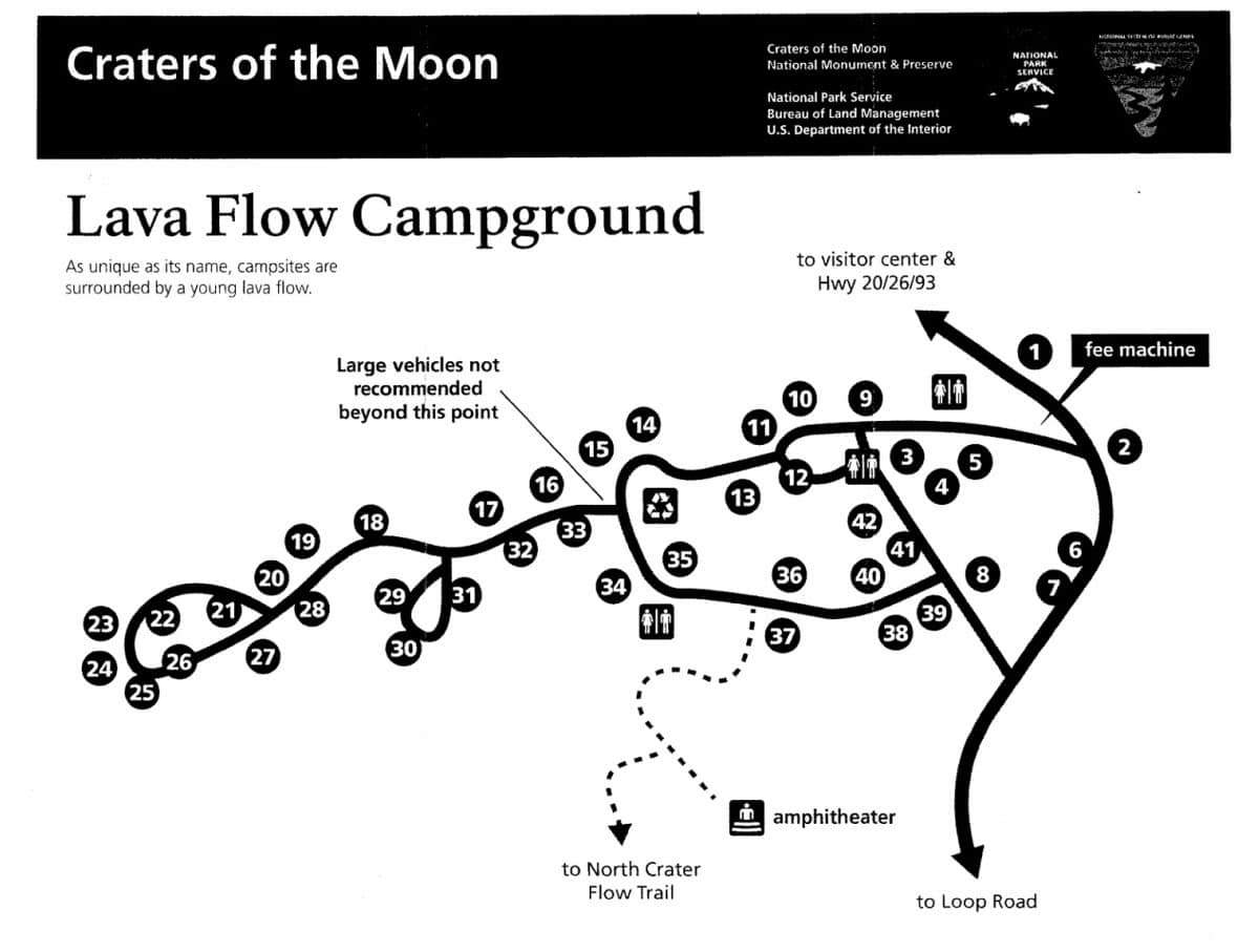 Lava Flow Campground Map Craters of the Moon National Monument and Preserve Idaho