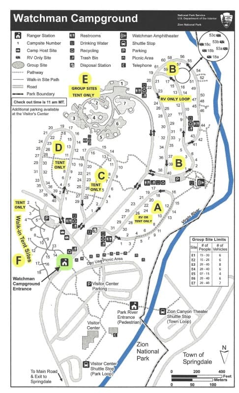 Zion Watchman Campground Map Watchman Campground - Zion National Park | Park Ranger John