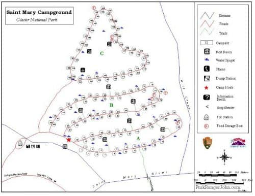 St Mary Campground Map 500x386 