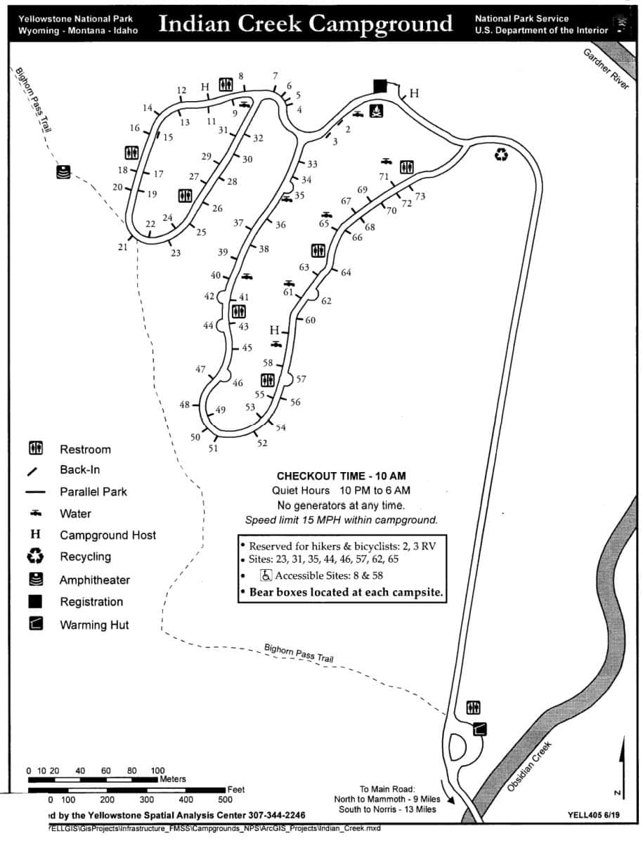Indian Creek Campground Map Yellowstone National Park