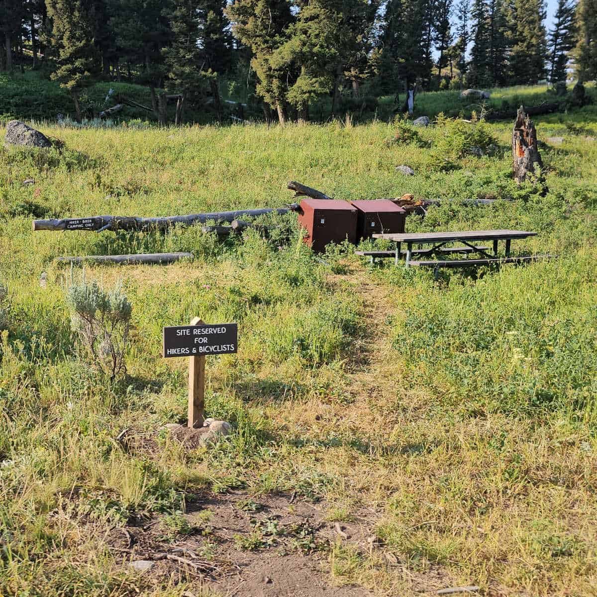 Hikers and Bicyclists campsite at Slough Creek Campground Yellowstone National Park