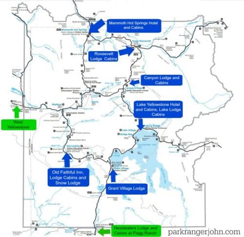 Ultimate Yellowstone National Park Lodging Guide Video Park Ranger John   Yellowstone Lodging Map 500x486 