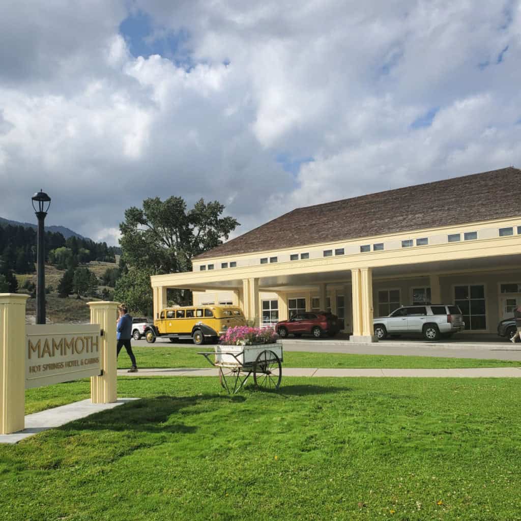 Entrance of the Mammoth Hot Springs Hotel in Yellowstone National Park