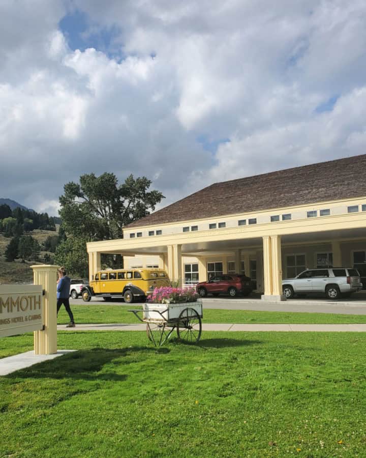 Entrance of the Mammoth Hot Springs Hotel in Yellowstone National Park