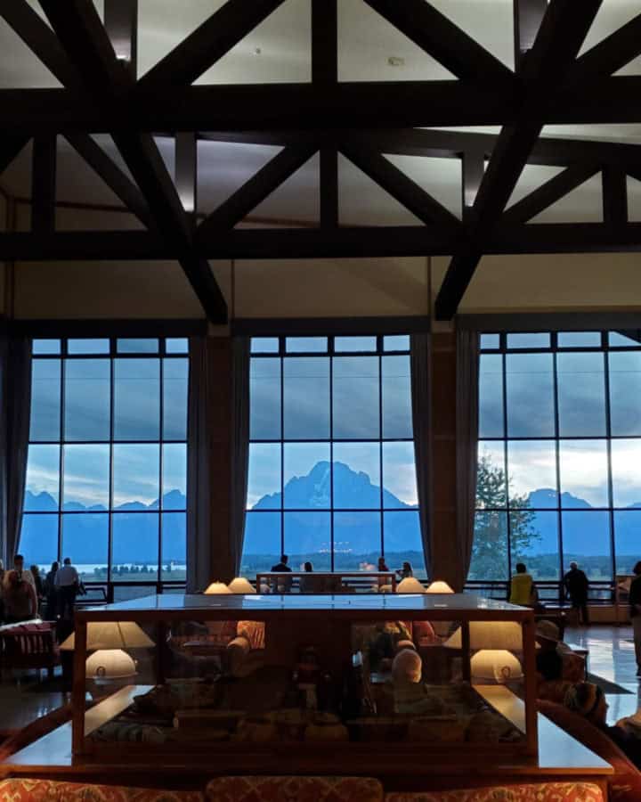 Looking out at the Teton Mountain Range gtom Jackson Lake Lodge in Grand Teton National Park