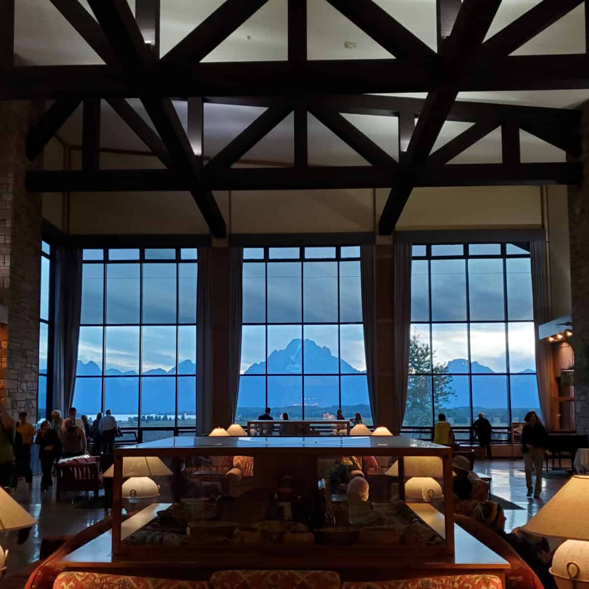 Looking out at the Teton Mountain Range gtom Jackson Lake Lodge in Grand Teton National Park