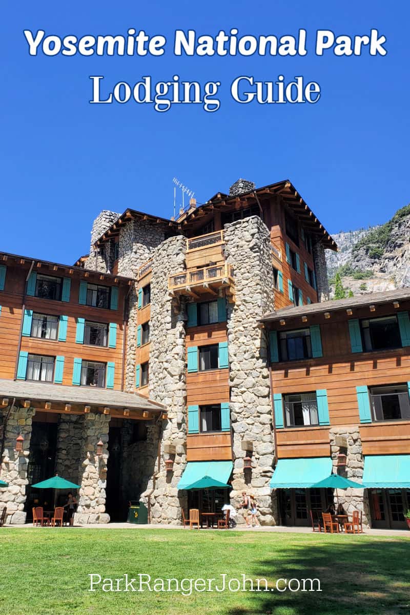 Photo of the Ahwahnee with text reading "Yosemite National Park Lodging Guide by ParkRangerJohn.com"