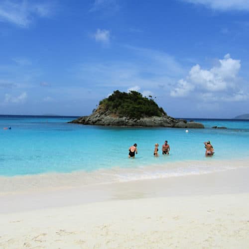 Visitors enjoying the water at Trunk Bay in Virgin Islands National Park