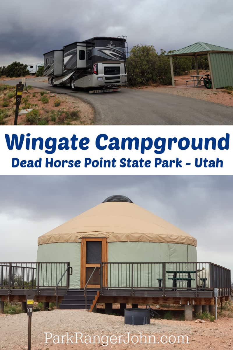 Wingate Campground Dead Horse Point State Park Utah with text reading "Wingate Campground Dead Horse Point State Park Utah By ParkRangerJohn.com"