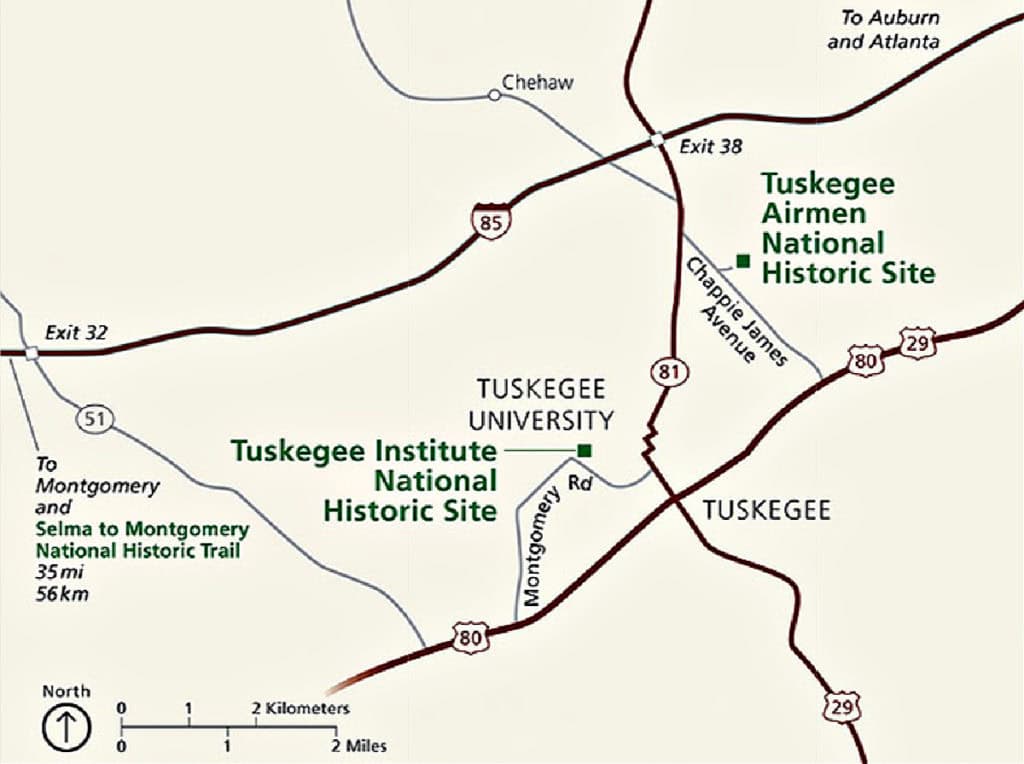 Tuskegee Airmen NHS to Tuskegee Institute Map