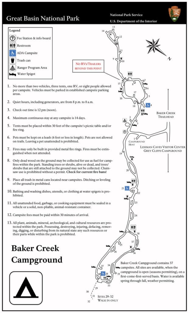 Baker Creek Campground Map Great Basin National Park