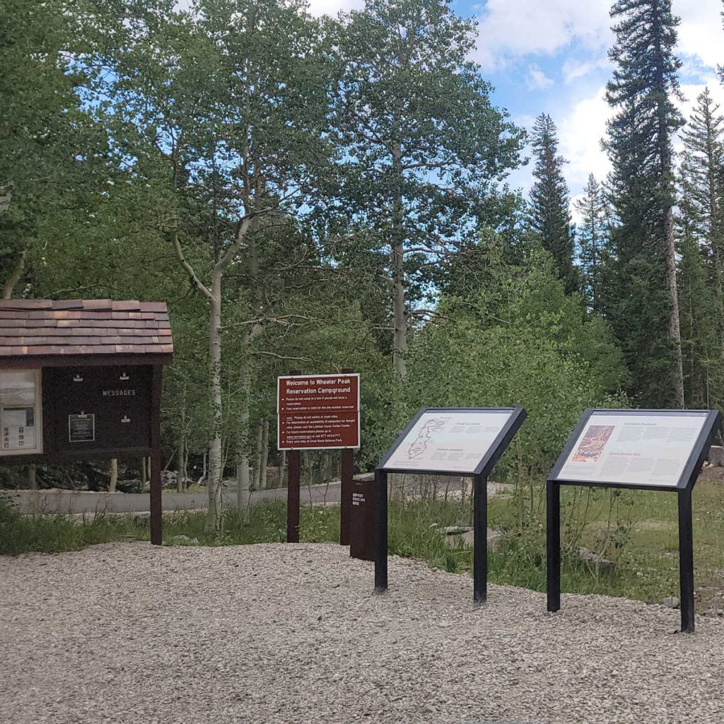 Bulletin Board and Interpretative panels at Wheeler Peak Campground Great Basin National Park