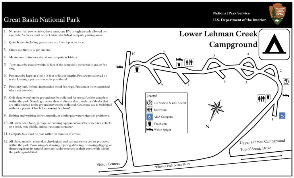 Lower Lehman Creek Campground Map Great Basin National Park