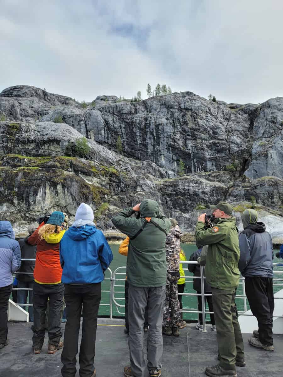 Park Ranger onboad helping identify wildlife on day tour of Glacier Bay National Park