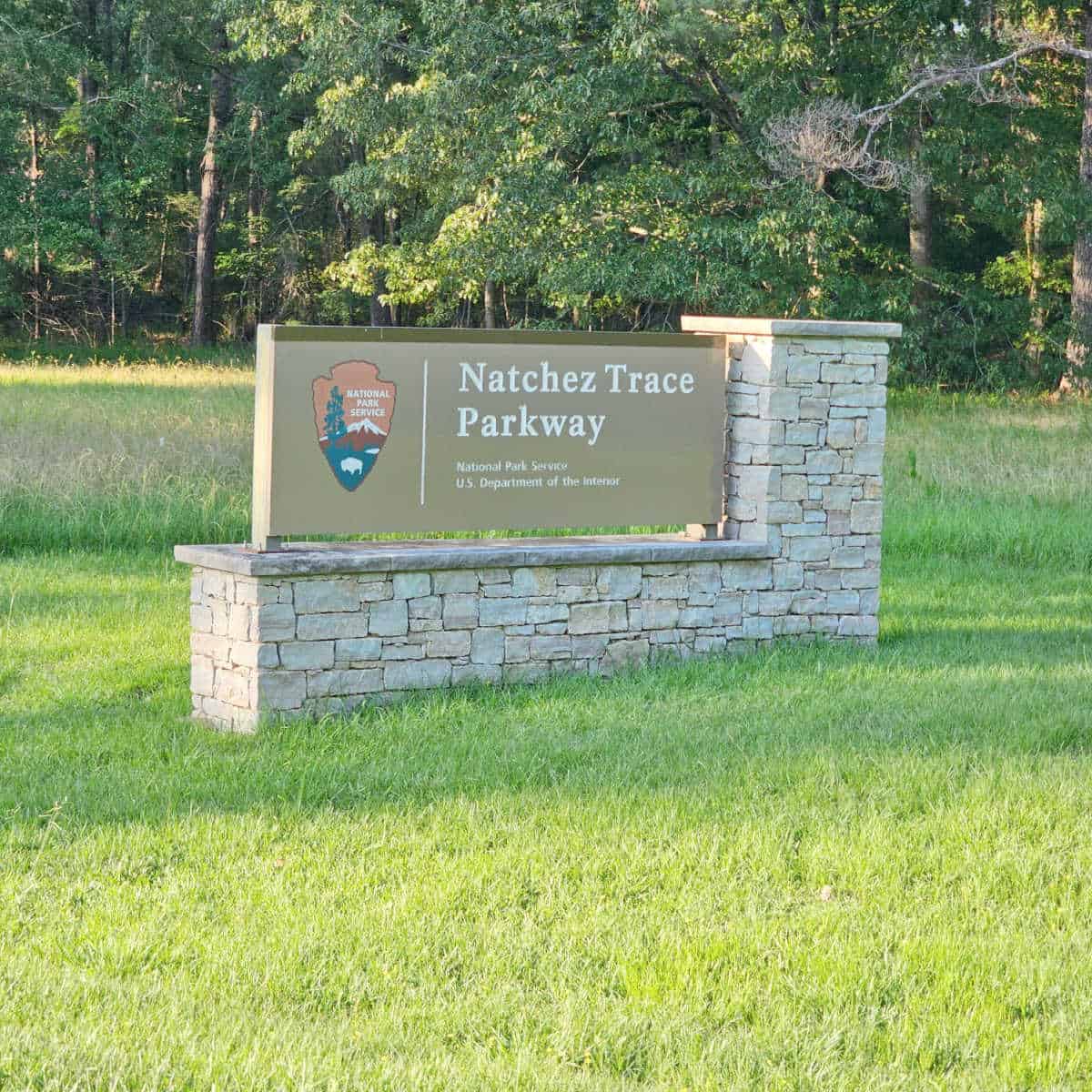 Natchez Trace Parkway Sign in a grassy field