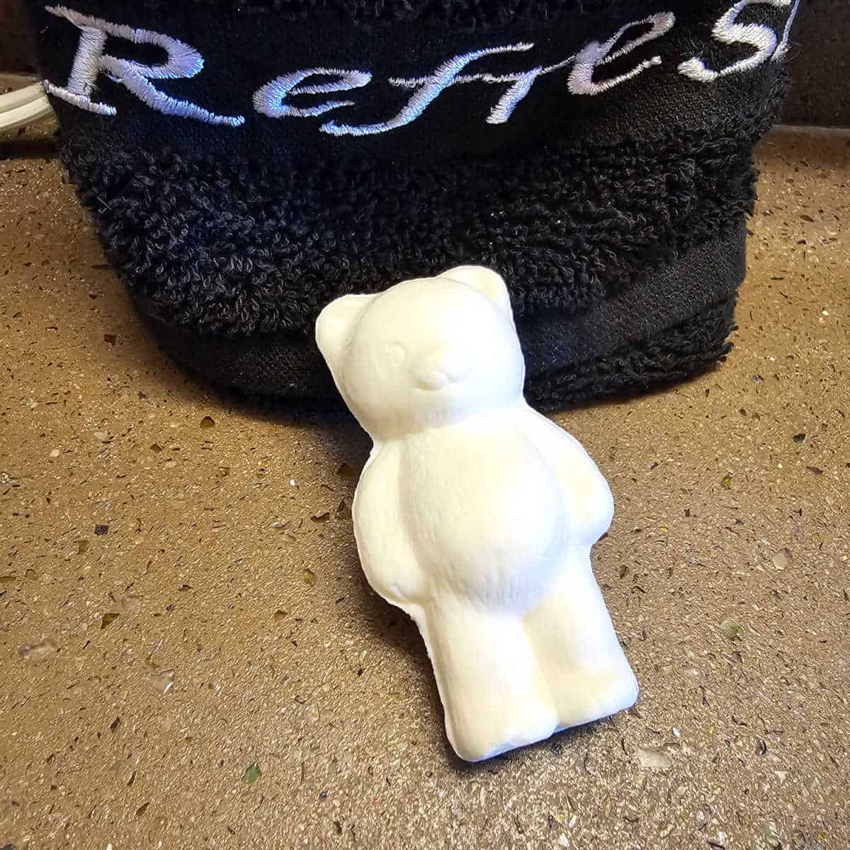 Bear shaped soap in room at Canyon Lodge at Yellowstone National Park