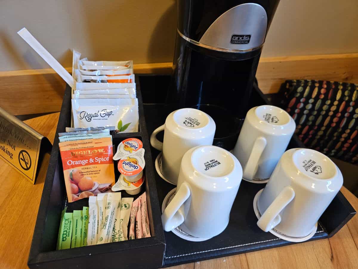 Coffee and Tea available in room at Canyon Lodge at Yellowstone National Park