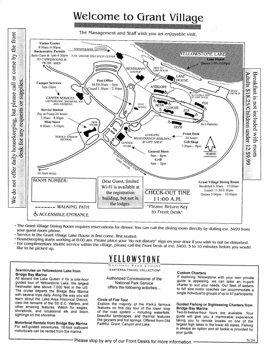 Grant Village and Grant Village Lodge Map Yellowstone National Park