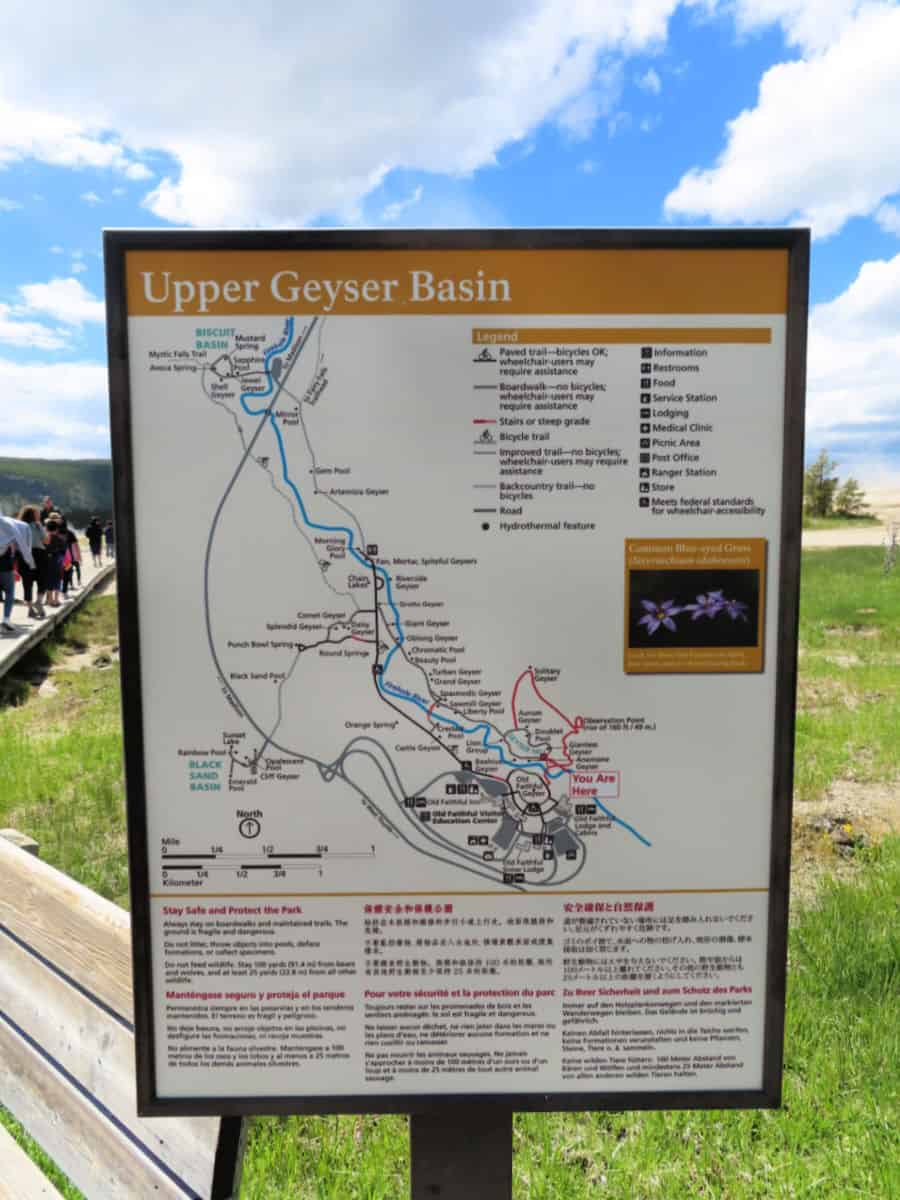 Map of the Upper Geyser Basin and Geyser Hill in Yellowstone National Park