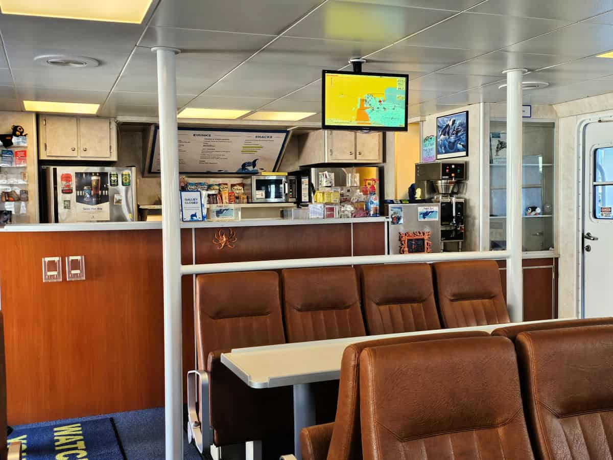 Galley and seating on the Orca Explorer on Kenai Fjords Tours