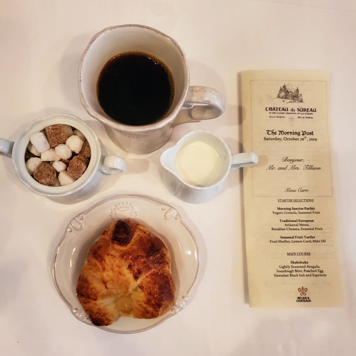 Sitting down for breakfast at Chateau Du Sureau