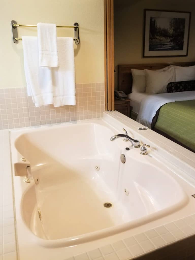 Oversized jetted tub in the Lakefront Spa Suite at The Pines Resort in Bass Lake California