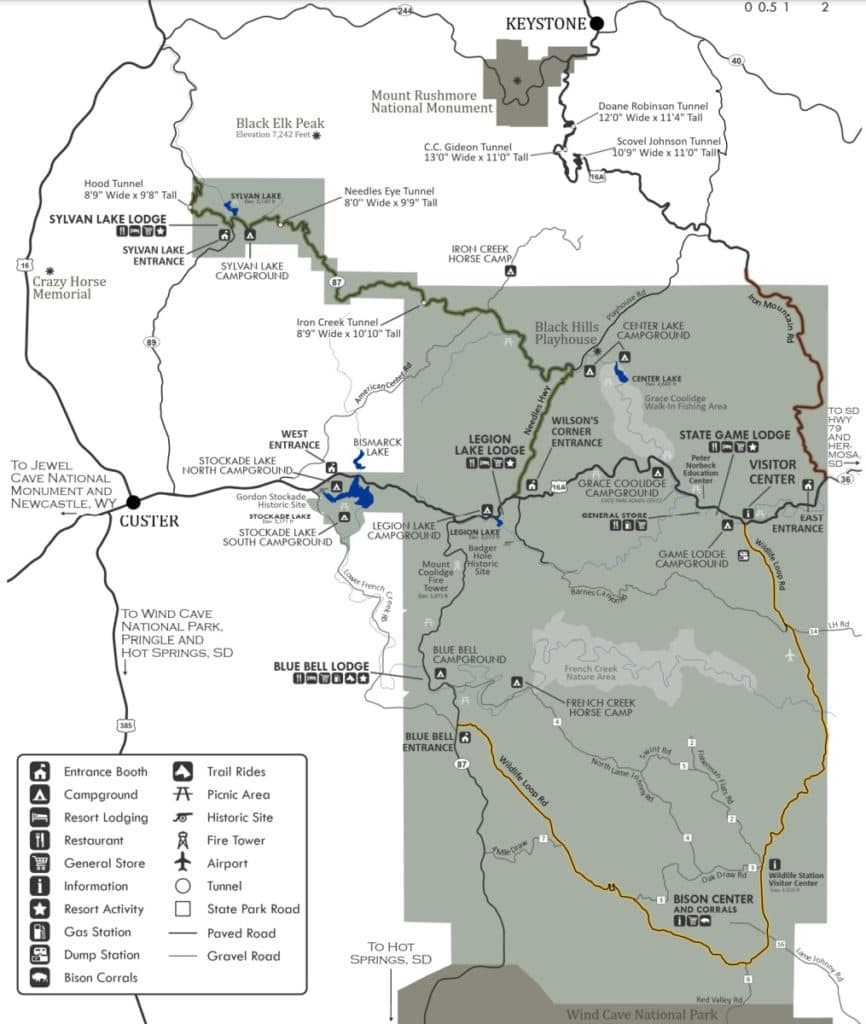 Custer State Park Map. Photo Courtesy of South Dakota Game, Fish, and Parks